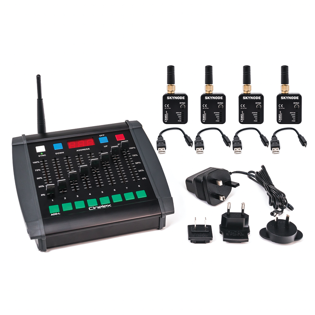 Cinelex - Wireless DMX Starter Pack with DESK-TX8 Portable Transmitter & 4x SKYNODE Receivers